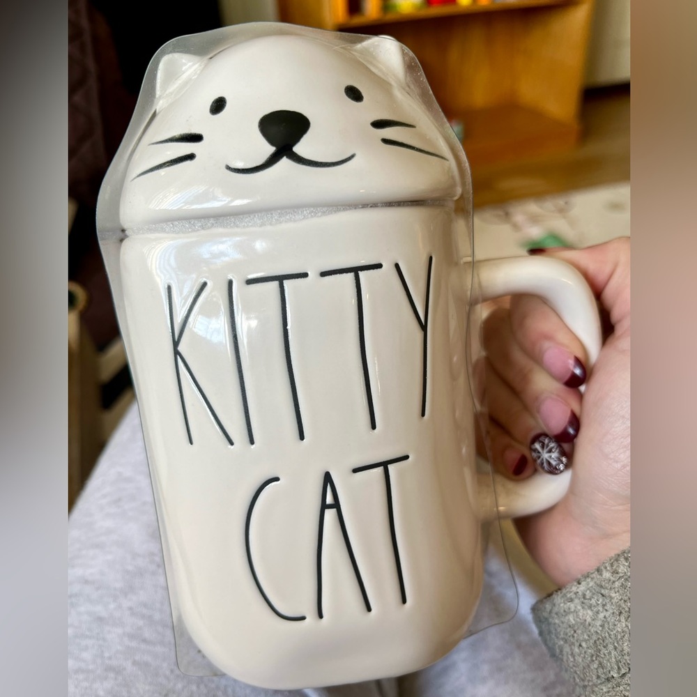 NEW Rae Dunn Kitty Cat Ceramic Mug with Lid
